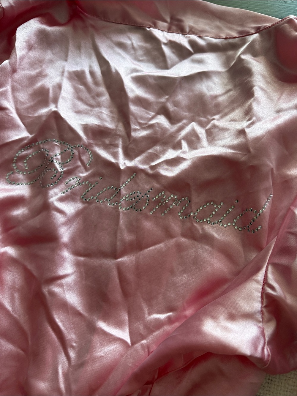 Pink Satin 'Bridesmaid' Rhinestone Script Robe L/XL - Picture 6 of 6